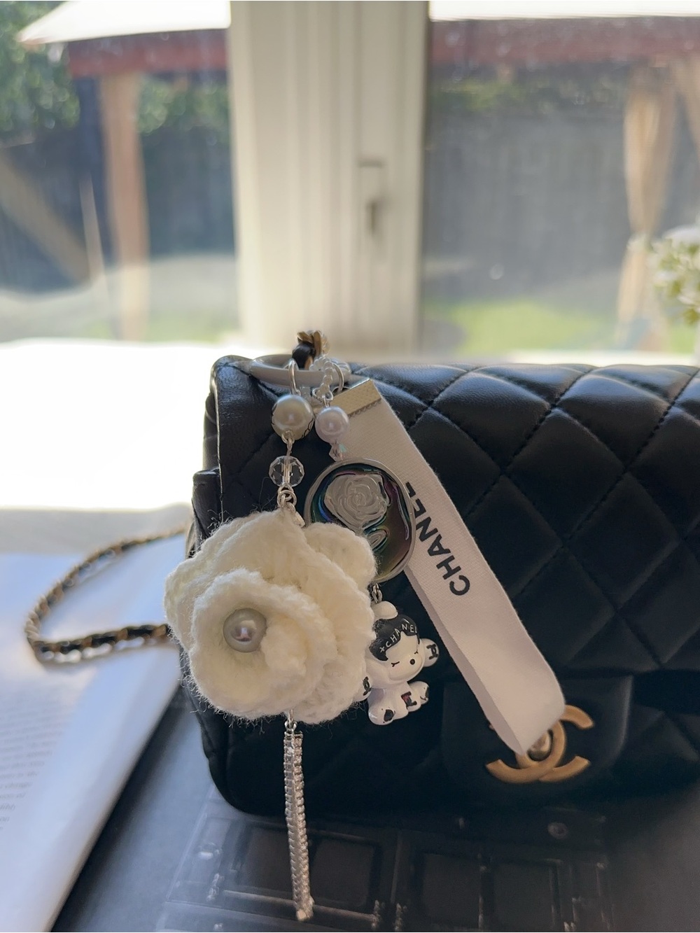 Authentic CC Ribbon with Camellia Tassel & Skullpanda Bag Charm - Picture 4 of 5
